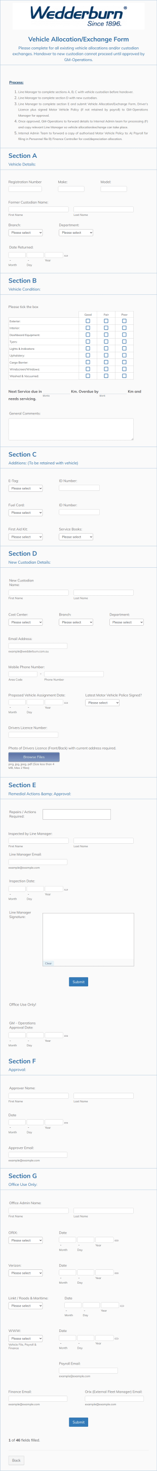 Vehicle Allocation And Exchange Form Template