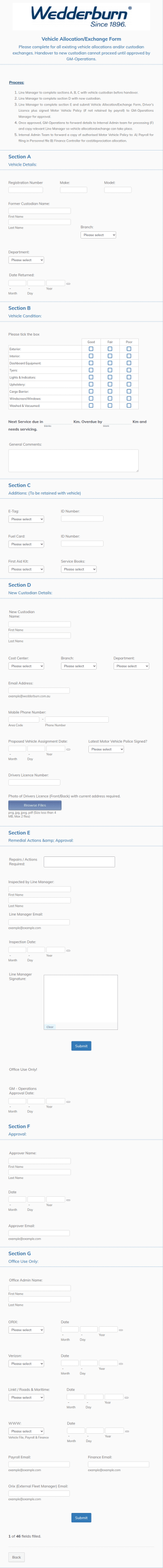 Vehicle Allocation And Exchange Form Template