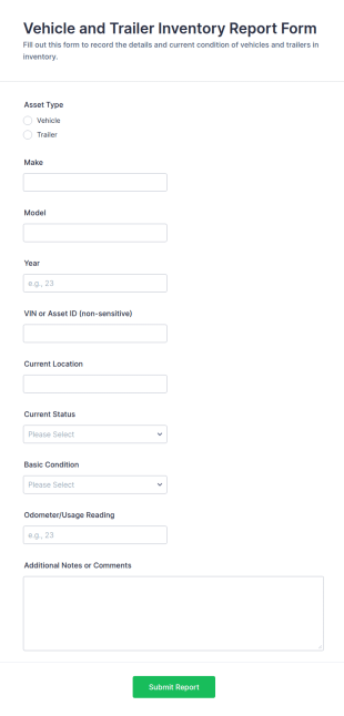 Vehicle And Trailer Inventory Report Form Template