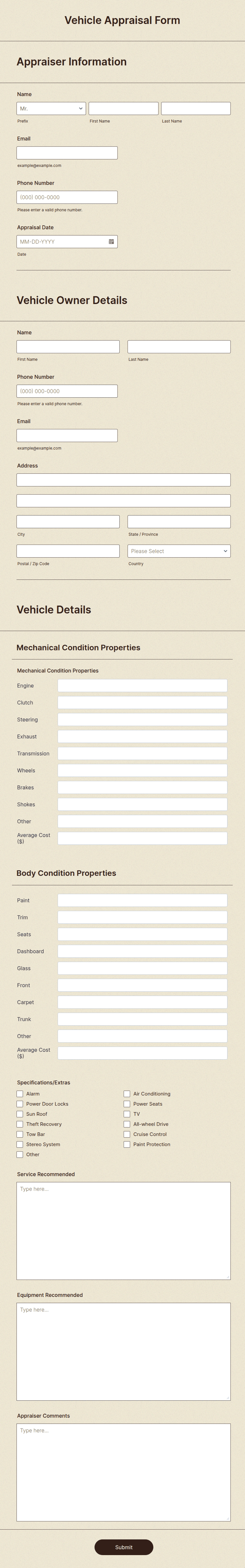 Vehicle Appraisal Form Template | Jotform