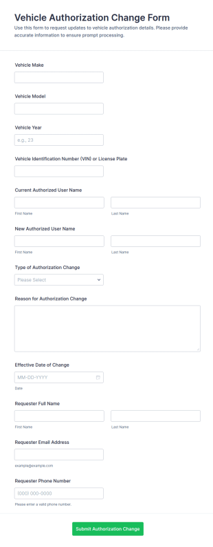 Vehicle Authorization Change Form Template