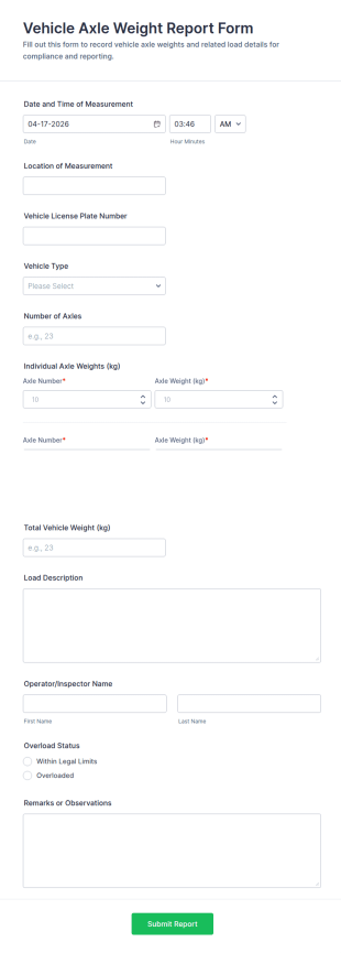 Vehicle Axle Weight Report Form Template