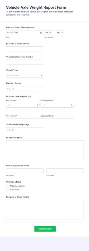 Vehicle Axle Weight Report Form Template
