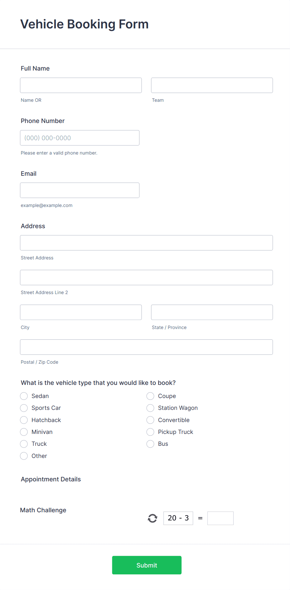 Vehicle Booking Form Template | Jotform