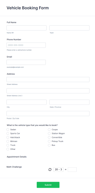 Vehicle Booking Form Template