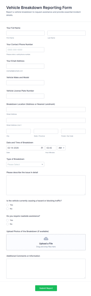 Vehicle Breakdown Reporting Form Template