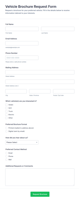 Vehicle Brochure Request Form Template