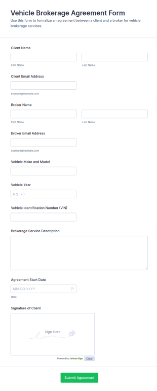 Vehicle Brokerage Agreement Form Template
