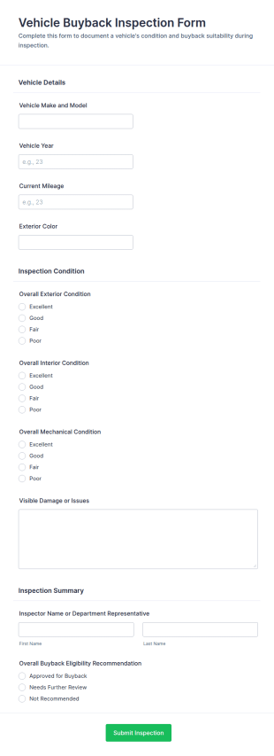 Vehicle Buyback Inspection Form Template