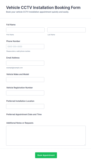 Vehicle CCTV Installation Booking Form Template