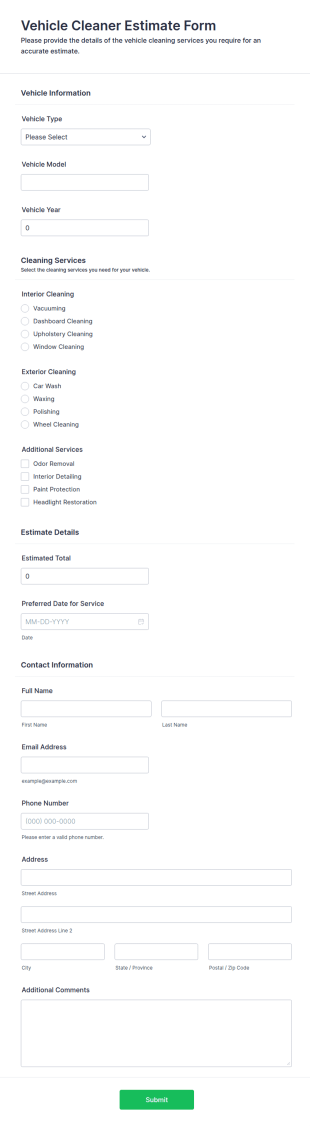 Vehicle Cleaner Estimate Form Template