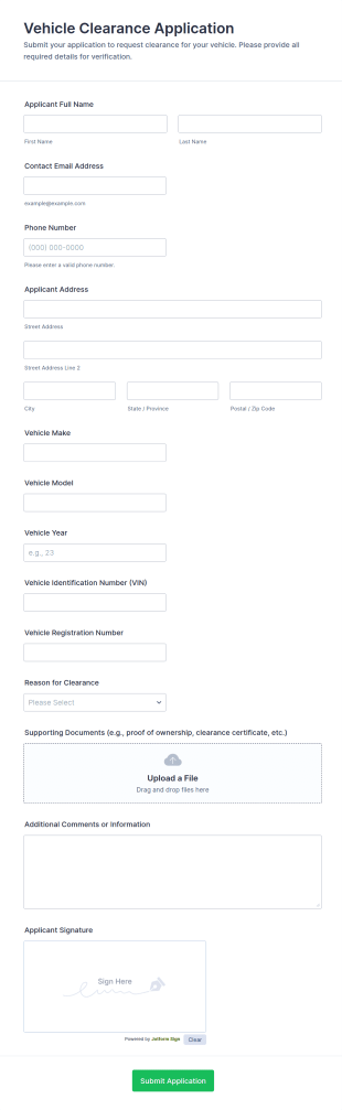 Vehicle Clearance Application Form Template