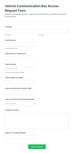 Vehicle Communication Bus Access Request Form Template