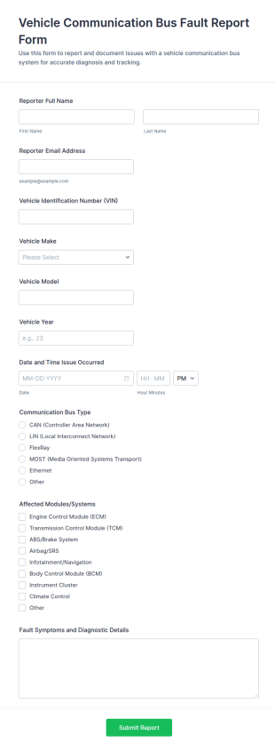 Vehicle Communication Bus Fault Report Form Template