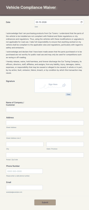 Vehicle Compliance Waiver Form Template