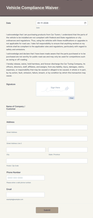 Vehicle Compliance Waiver Form Template
