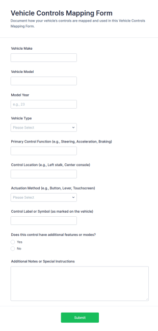 Vehicle Controls Mapping Form Template