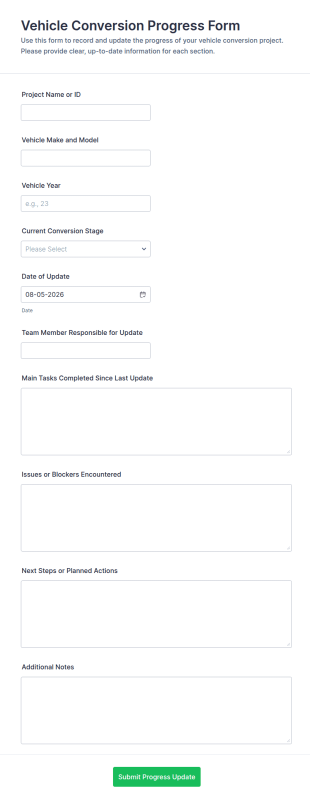 Vehicle Conversion Progress Form Template