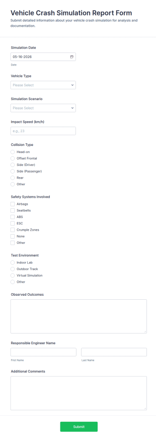 Vehicle Crash Simulation Report Form Template