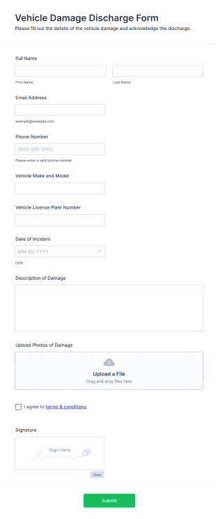 Vehicle Damage Discharge Form Template