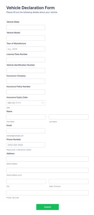 Vehicle Declaration Form Template