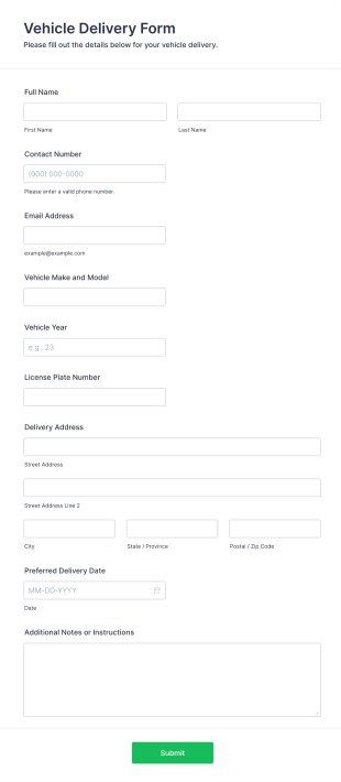 Vehicle Delivery Form Form Template