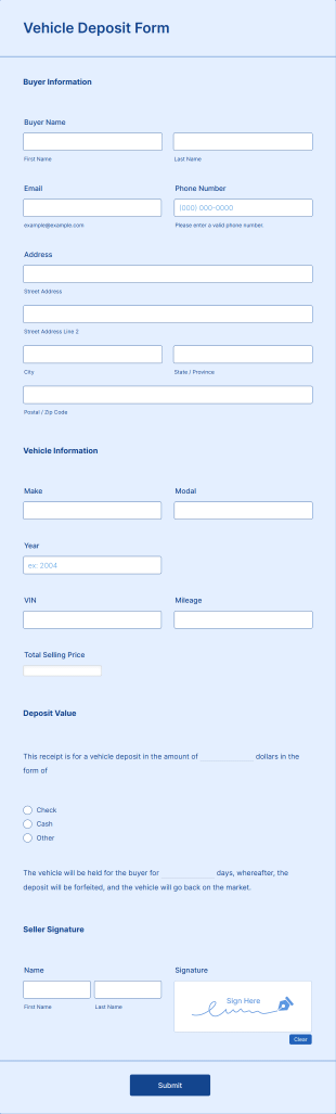 Vehicle Deposit Form Template