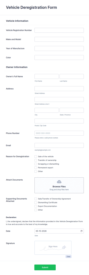 Vehicle Deregistration Form Template