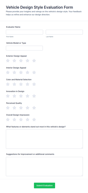 Vehicle Design Style Evaluation Form Template