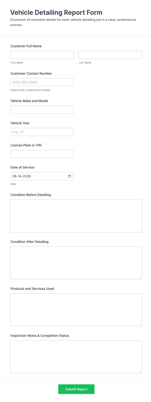 Vehicle Detailing Report Form Template