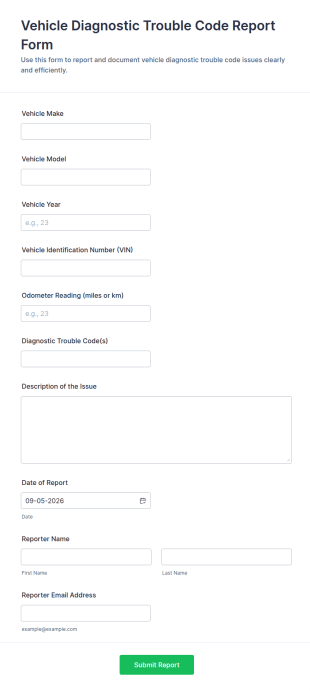 Vehicle Diagnostic Trouble Code Report Form Template