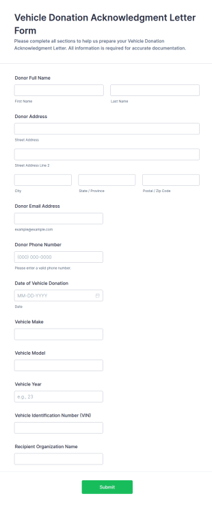 Vehicle Donation Acknowledgment Letter Form Template