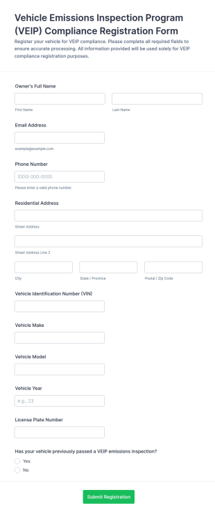 Vehicle Emissions Inspection Program (VEIP) Compliance Registration Form Template