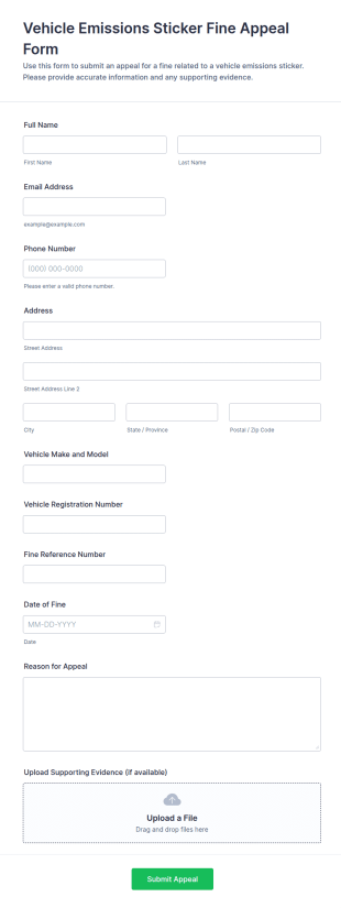 Vehicle Emissions Sticker Fine Appeal Form Template
