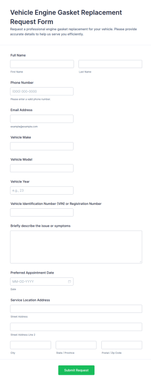 Vehicle Engine Gasket Replacement Request Form Template