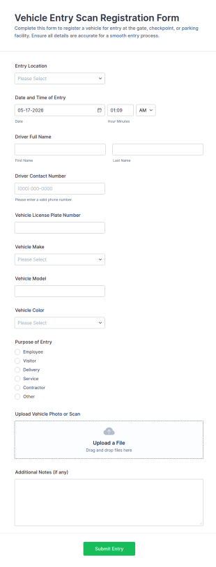 Vehicle Entry Scan Registration Form Template