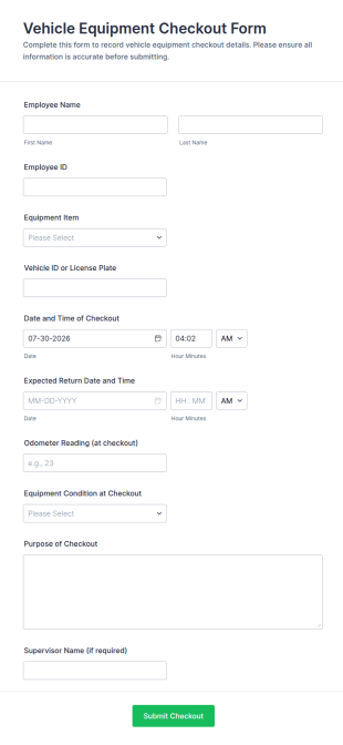 Vehicle Equipment Checkout Form Template
