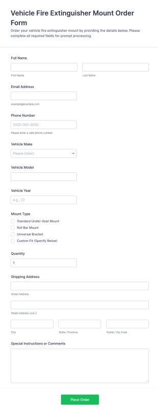 Vehicle Fire Extinguisher Mount Order Form Template