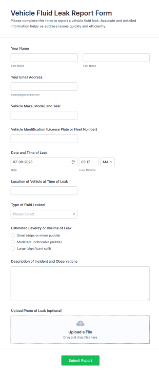 Vehicle Fluid Leak Report Form Template