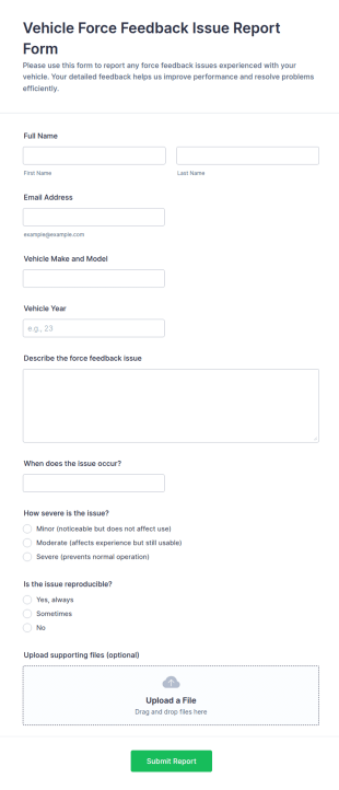 Vehicle Force Feedback Issue Report Form Template