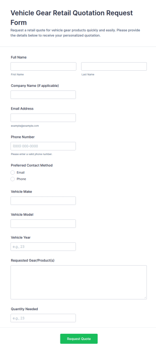 Vehicle Gear Retail Quotation Request Form Template