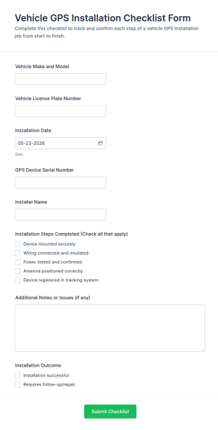 Vehicle GPS Installation Checklist Form Template