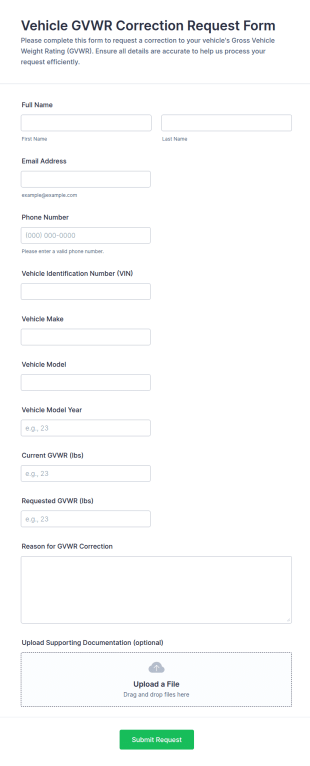Vehicle GVWR Correction Request Form Template