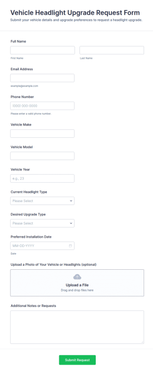 Vehicle Headlight Upgrade Request Form Template