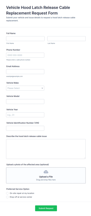 Vehicle Hood Latch Release Cable Replacement Request Form Template