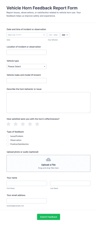 Vehicle Horn Feedback Report Form Template