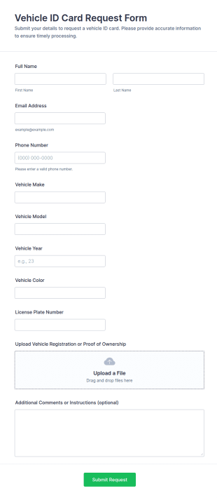 Vehicle ID Card Request Form Template