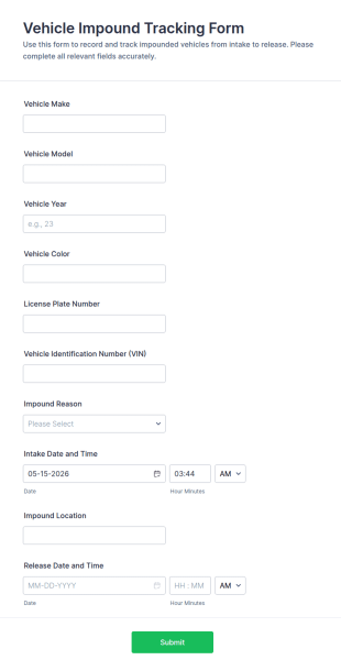 Vehicle Impound Tracking Form Template