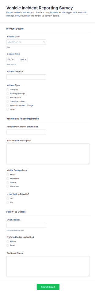 Vehicle Incident Reporting Form Template