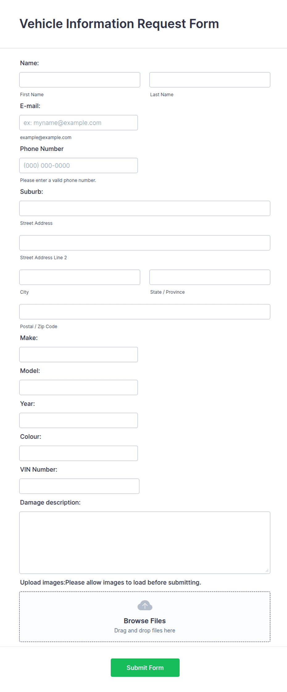 Vehicle Information Request Form Template | Jotform